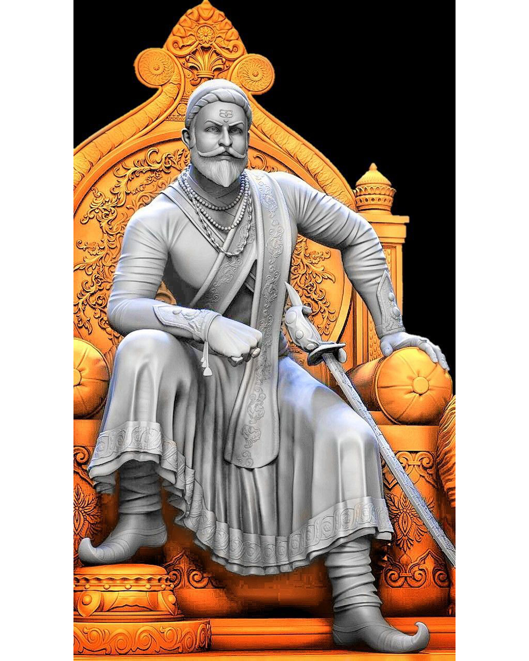 Riddhi Siddhi Art Creations - Majestic Rajmudra Seated Shivaji Statue Mural